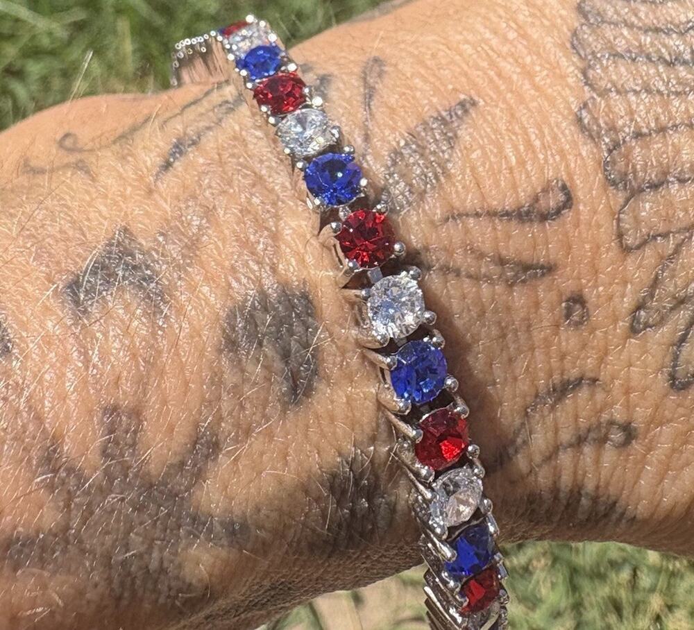 Park Lane Impressions Red White Skinny Silver Blue Diamond Rhinestone Bracelet